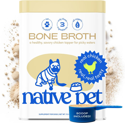 Bone Broth for Dogs and Cats - Chicken Bone Broth Powder Dog Food Toppers for Picky Eaters - Provides Extra Nutrition for Joint Strength, Immune Support & Heart Health - 96 Scoops